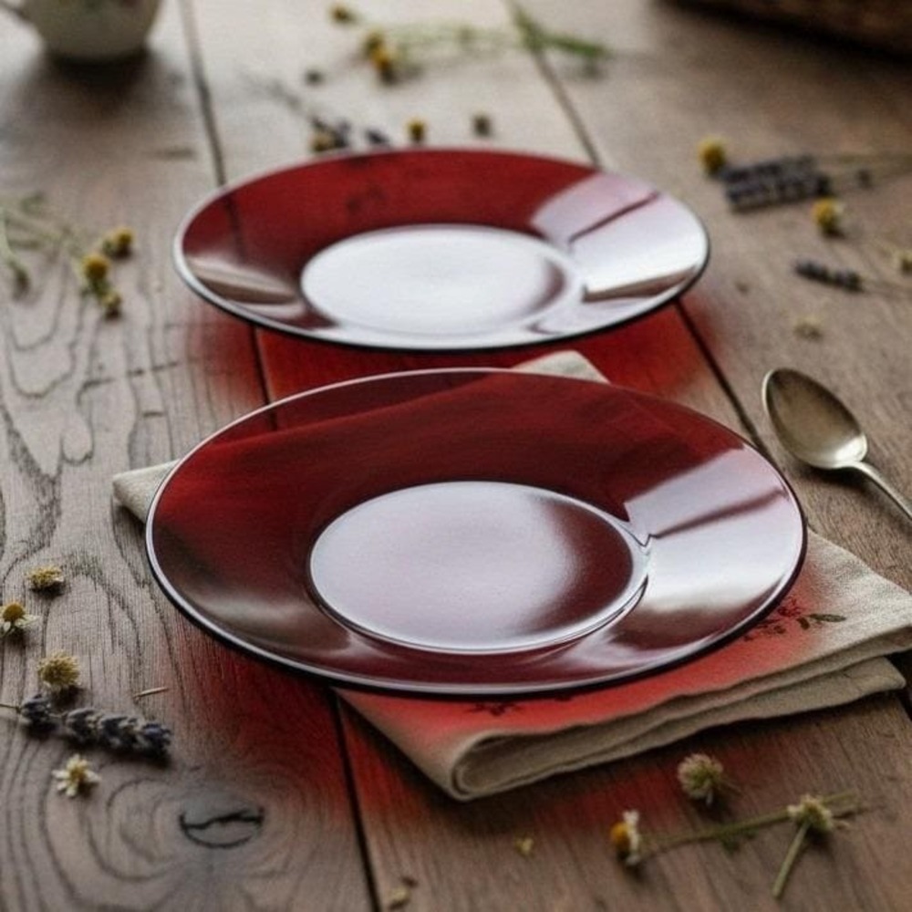 Anchor Hocking Royal Ruby Red Glass Luncheon Plates, Set of 2 Vintage Dinnerware